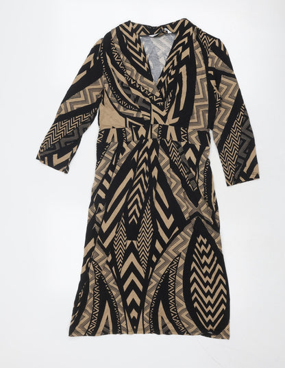 Debenhams Womens Black Geometric Viscose Sheath Size 10 V-Neck Pullover