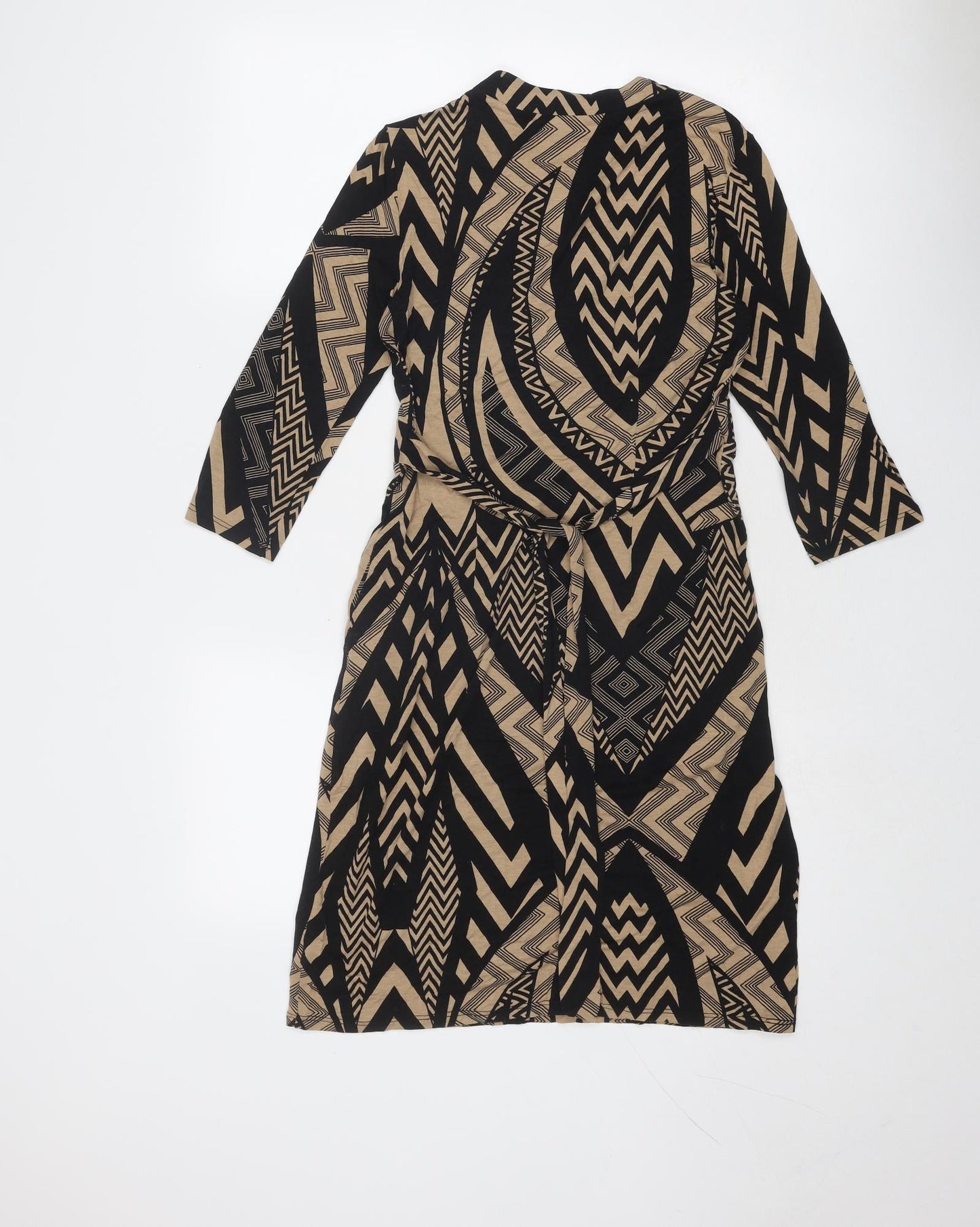 Debenhams Womens Black Geometric Viscose Sheath Size 10 V-Neck Pullover
