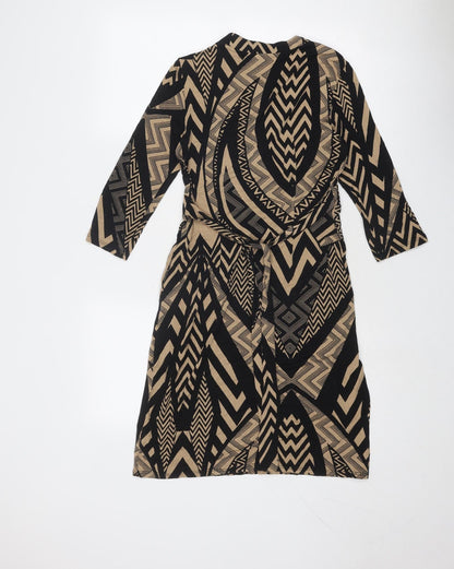 Debenhams Womens Black Geometric Viscose Sheath Size 10 V-Neck Pullover