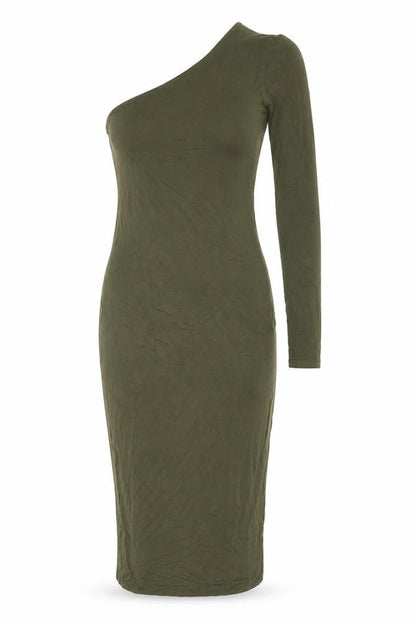 Bear Dance Womens Green Viscose Bodycon Size S One Shoulder Pullover