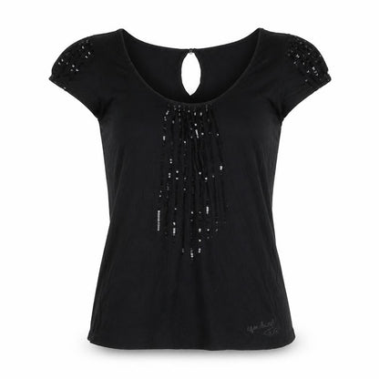 Fenchurch Womens Black Viscose Basic T-Shirt Size S Scoop Neck