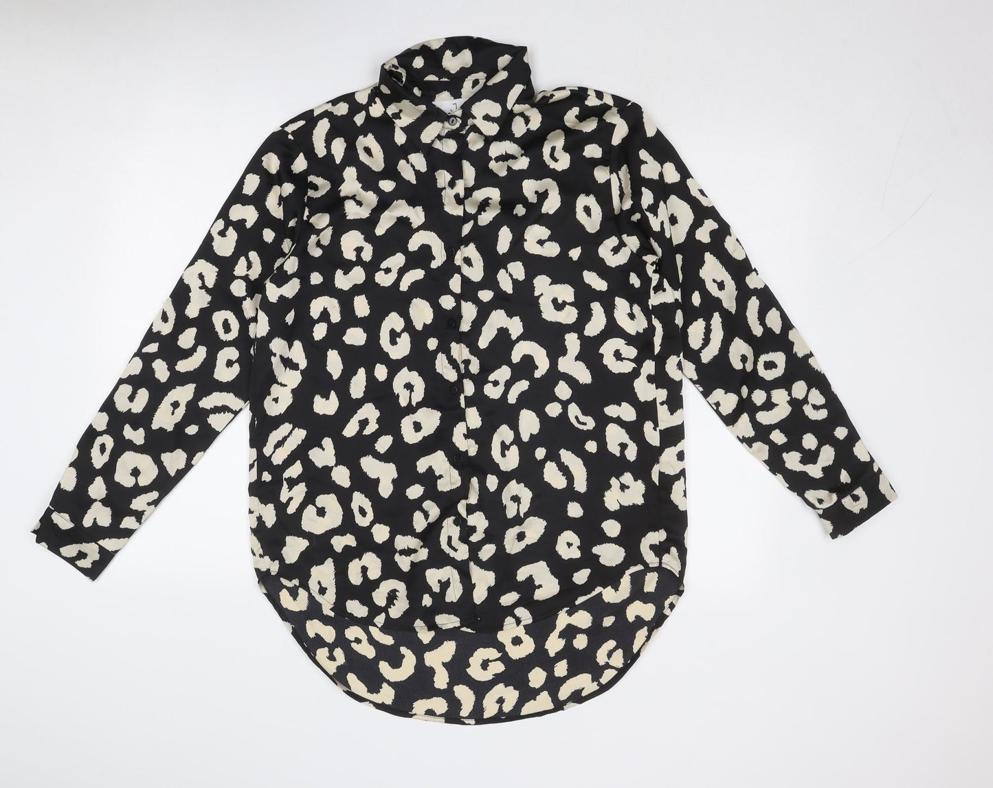 JS Millennium Womens Black Animal Print Polyester Basic Button-Up Size S Collared - Leopard Pattern