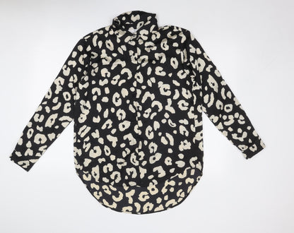 JS Millennium Womens Black Animal Print Polyester Basic Button-Up Size S Collared - Leopard Pattern