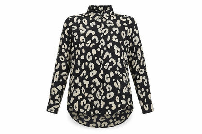JS Millennium Womens Black Animal Print Polyester Basic Button-Up Size S Collared - Leopard Pattern