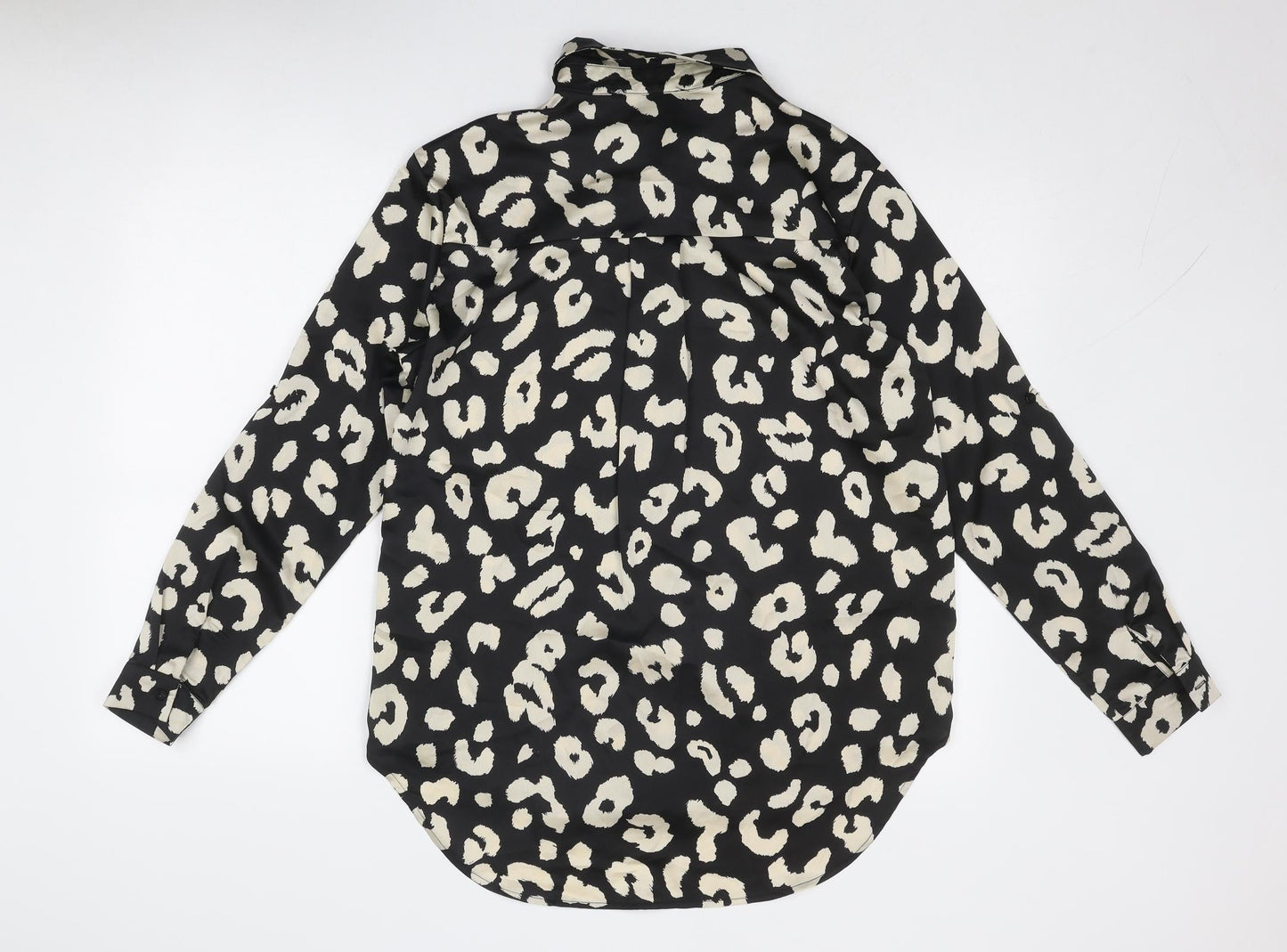 JS Millennium Womens Black Animal Print Polyester Basic Button-Up Size S Collared - Leopard Pattern
