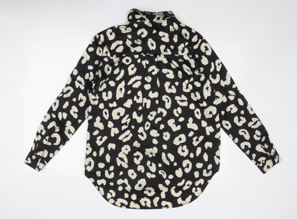 JS Millennium Womens Black Animal Print Polyester Basic Button-Up Size S Collared - Leopard Pattern
