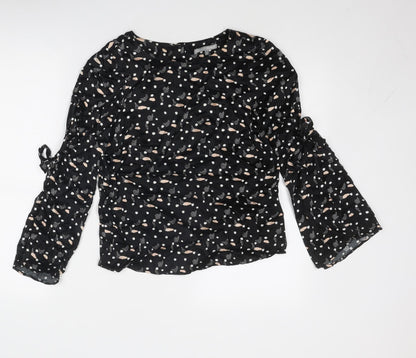 Oliver Bonas Womens Black Geometric Viscose Basic Blouse Size 8 Round Neck