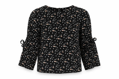 Oliver Bonas Womens Black Geometric Viscose Basic Blouse Size 8 Round Neck