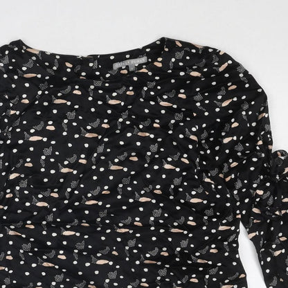 Oliver Bonas Womens Black Geometric Viscose Basic Blouse Size 8 Round Neck