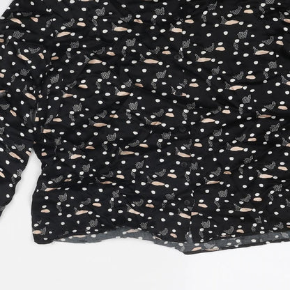 Oliver Bonas Womens Black Geometric Viscose Basic Blouse Size 8 Round Neck