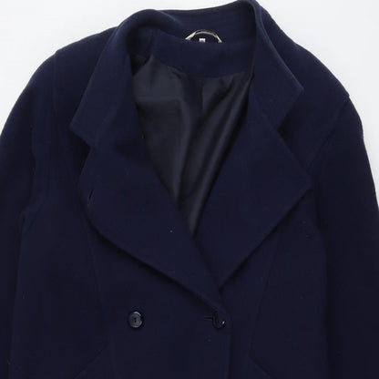 NuAge Womens Blue Pea Coat Coat Size 12 Button