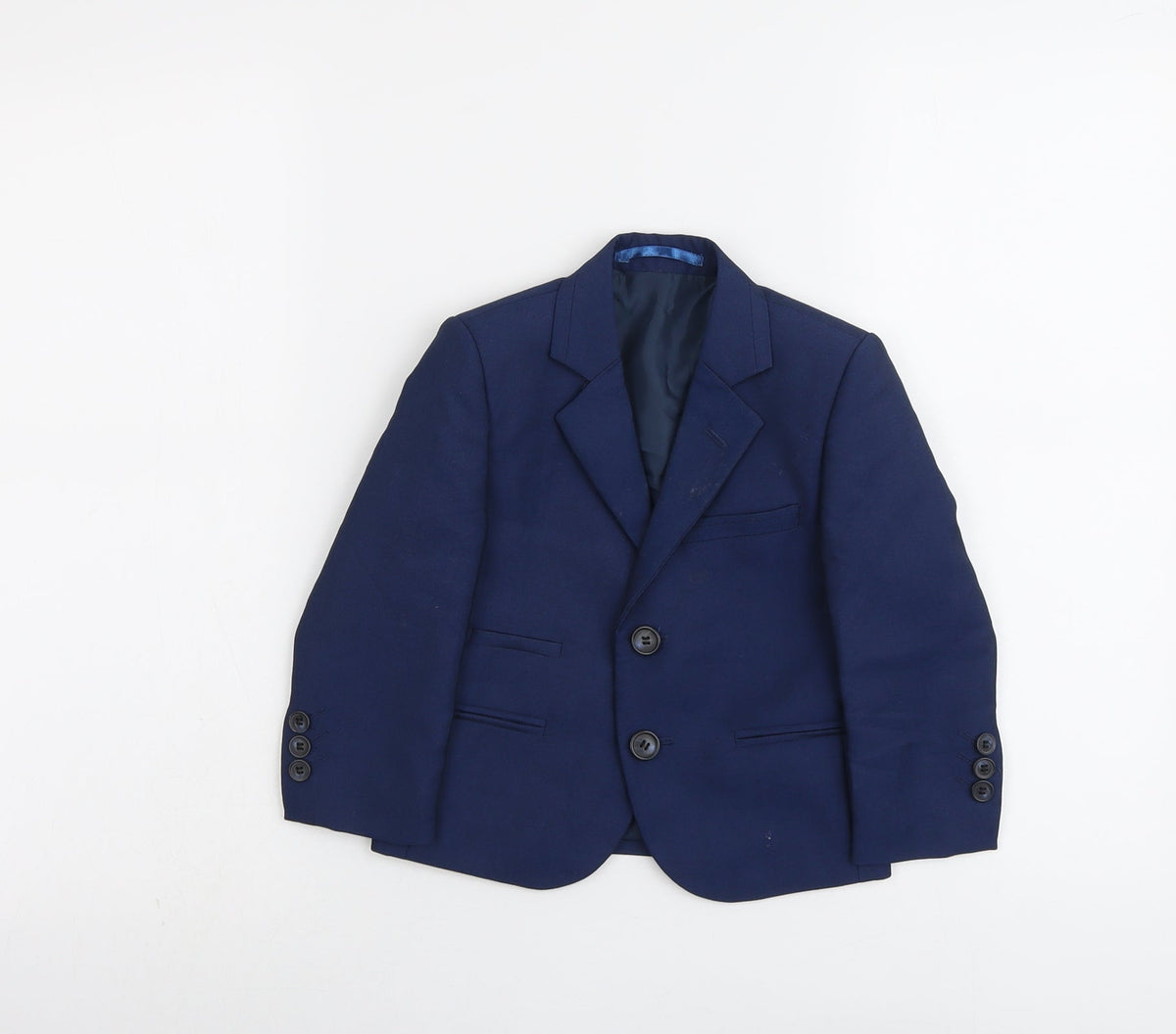 Additional front view of Creon Previs boys’ blue jacket blazer, size 2, years button