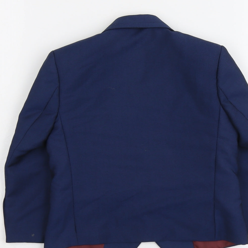 Brand and care label for Creon Previs boys’ blue jacket blazer, size 2, years button