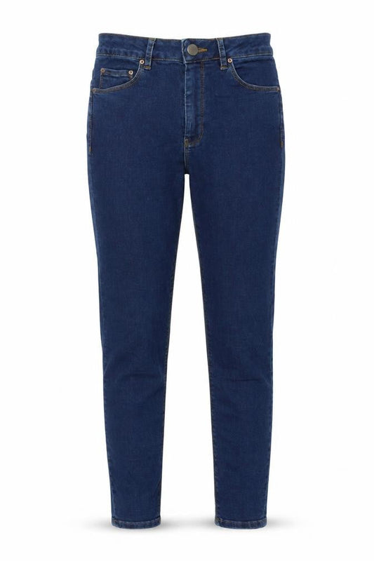 Front view of ASOS women’s blue cotton skinny jeans, size UK 25, in, 30-inch leg regular button