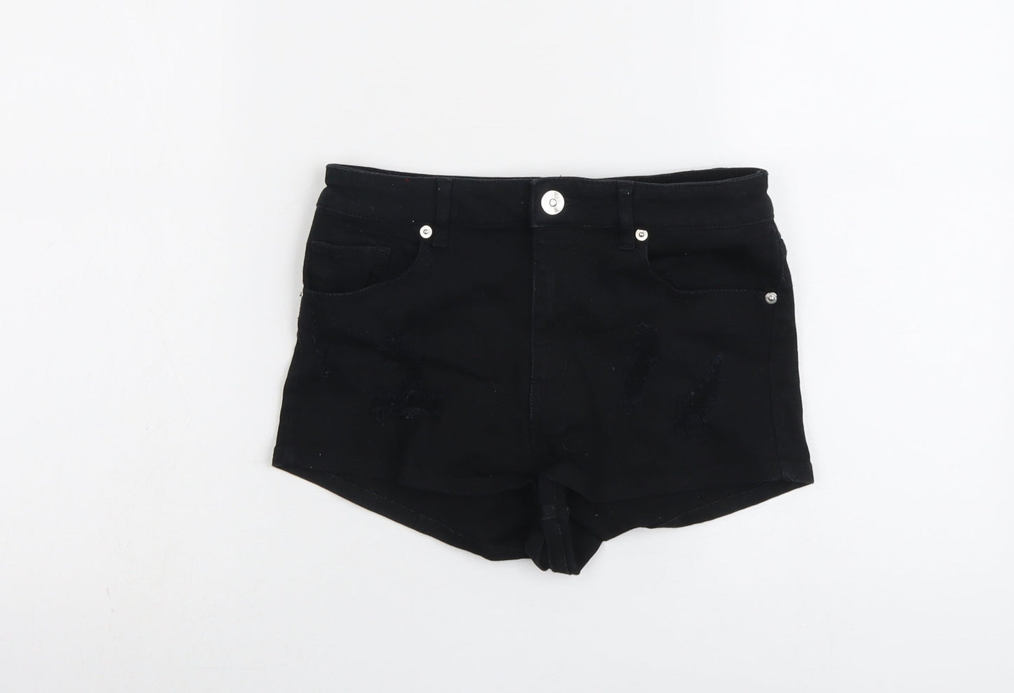 H&M Womens Black Cotton Hot Pants Shorts Size 8 L3 in Regular Button