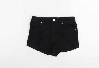 H&M Womens Black Cotton Hot Pants Shorts Size 8 L3 in Regular Button