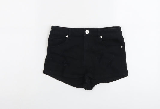 H&M Womens Black Cotton Hot Pants Shorts Size 8 L3 in Regular Button