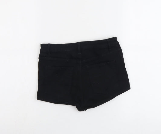 H&M Womens Black Cotton Hot Pants Shorts Size 8 L3 in Regular Button