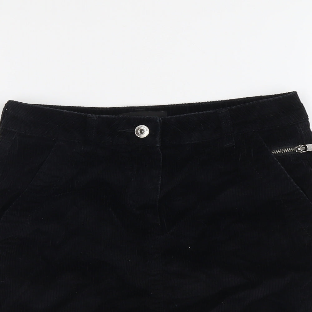 NEXT Womens Black Cotton A-Line Skirt Size 6 Button