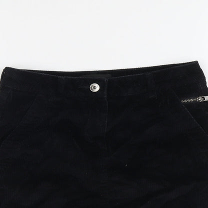 NEXT Womens Black Cotton A-Line Skirt Size 6 Button