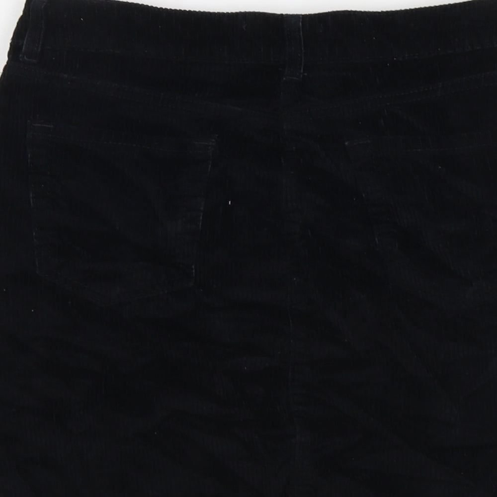 NEXT Womens Black Cotton A-Line Skirt Size 6 Button
