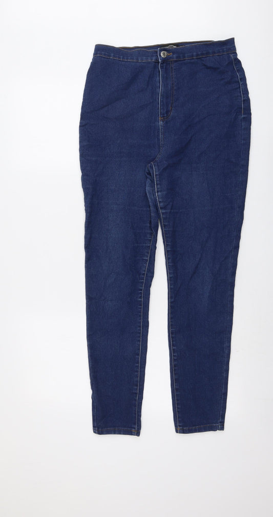 PRETTYLITTLETHING Womens Blue Cotton Skinny Jeans Size 12 L28 in Regular Button