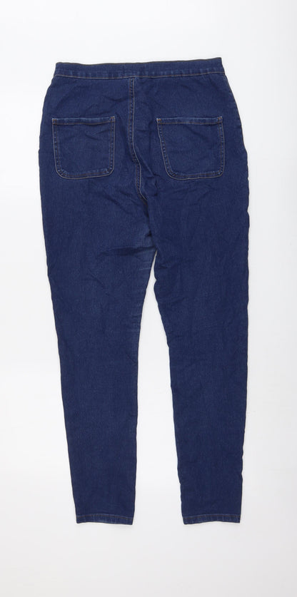 PRETTYLITTLETHING Womens Blue Cotton Skinny Jeans Size 12 L28 in Regular Button