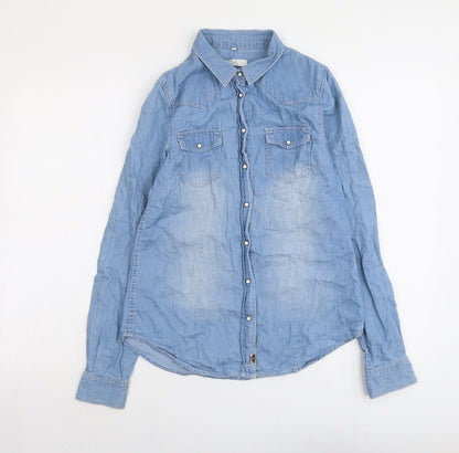 Womens UK Size 6 Clockhouse Blue Basic Button-Up