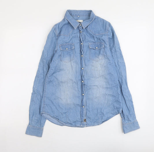 Clockhouse Womens Blue Cotton Basic Button-Up Size 6 Collared