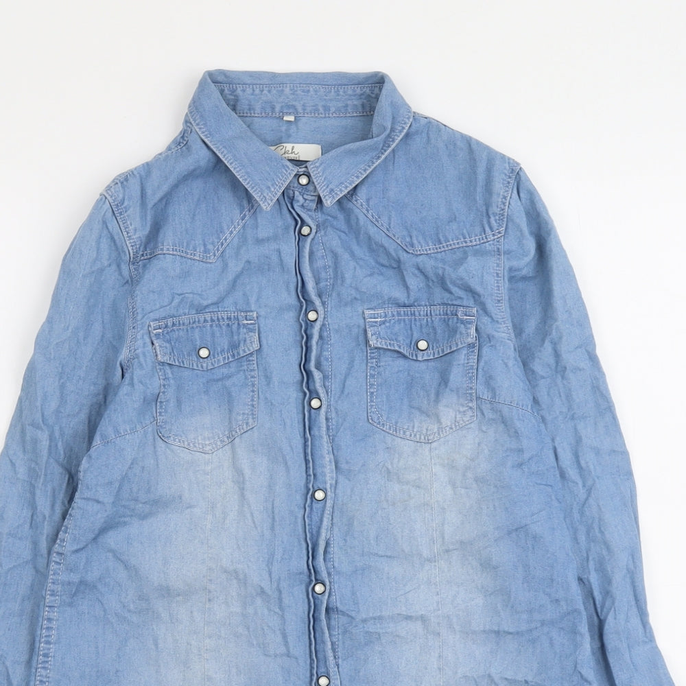 Womens UK Size 6 Clockhouse Blue Basic Button-Up