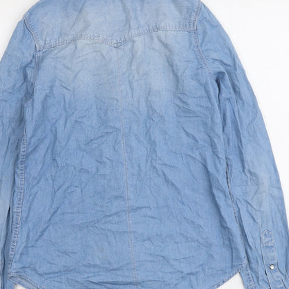 Womens UK Size 6 Clockhouse Blue Basic Button-Up