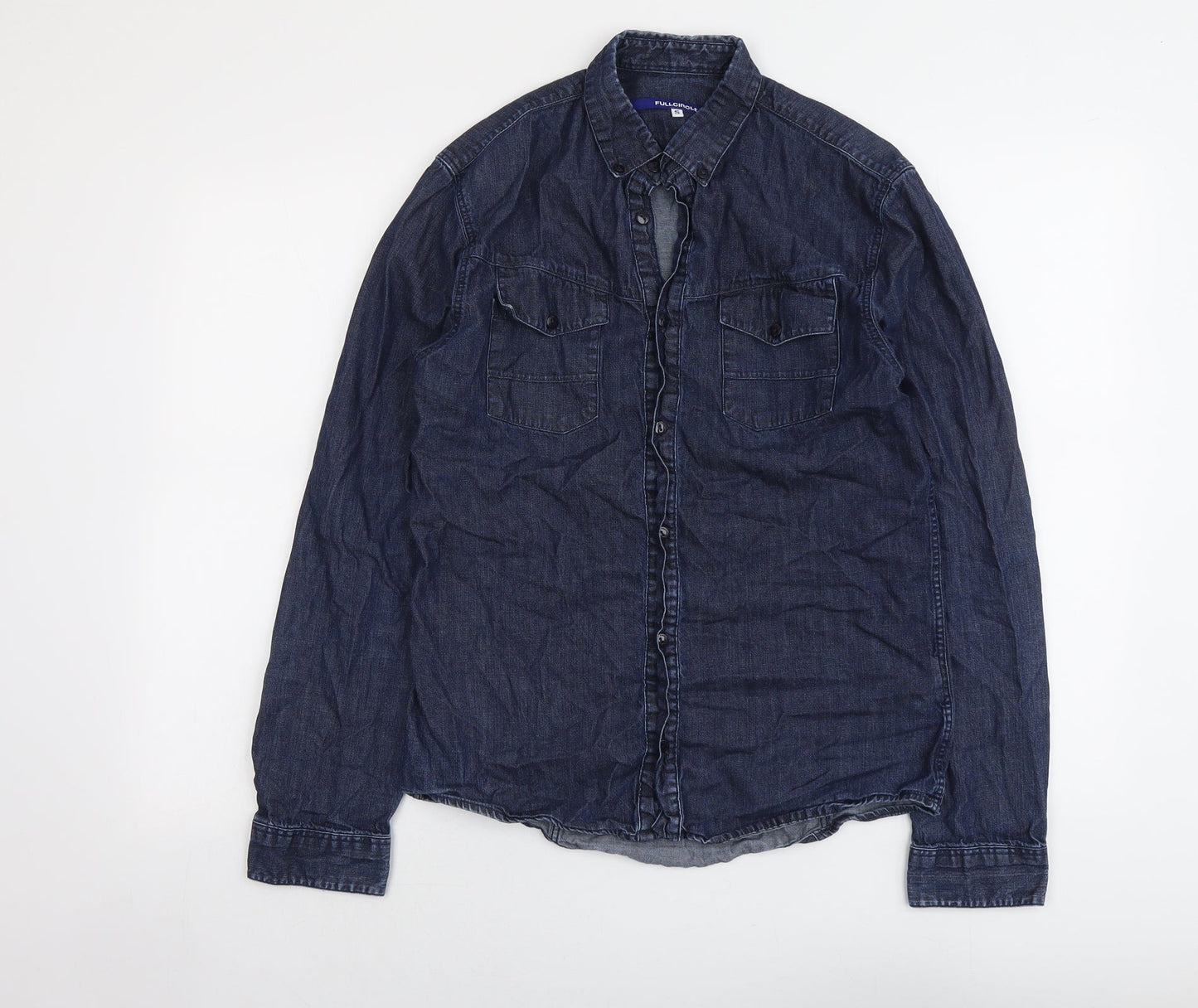 Mens UK Size S Full Circle Blue  Button-Up Long Sleeve Casual Shirt