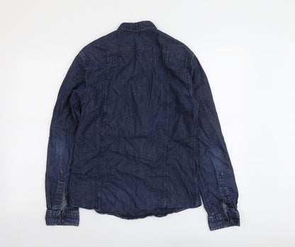 Mens UK Size S Full Circle Blue  Button-Up Long Sleeve Casual Shirt