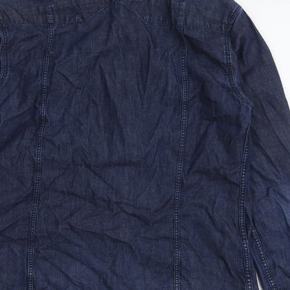 Mens UK Size S Full Circle Blue  Button-Up Long Sleeve Casual Shirt