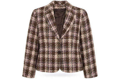 Allison Womens Brown Plaid Jacket Blazer Size 12 Button