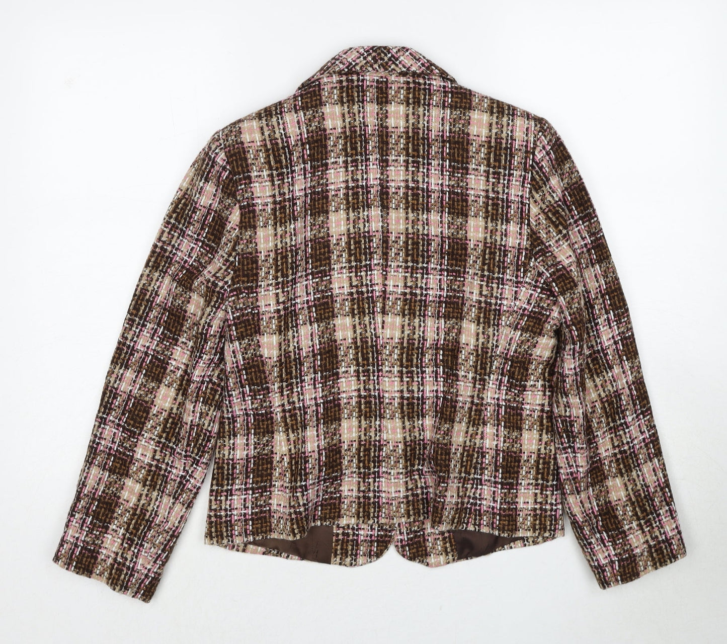 Allison Womens Brown Plaid Jacket Blazer Size 12 Button