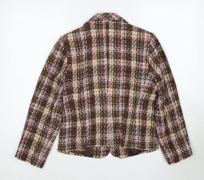 Allison Womens Brown Plaid Jacket Blazer Size 12 Button