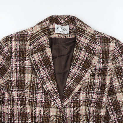 Allison Womens Brown Plaid Jacket Blazer Size 12 Button