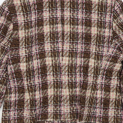 Allison Womens Brown Plaid Jacket Blazer Size 12 Button