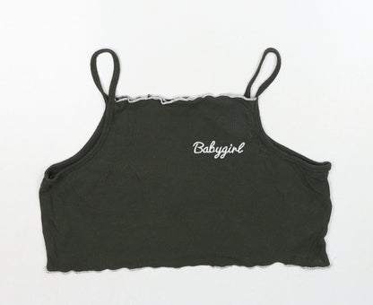 Select Womens Green Viscose Cropped Tank Size 8 Square Neck - Babygirl