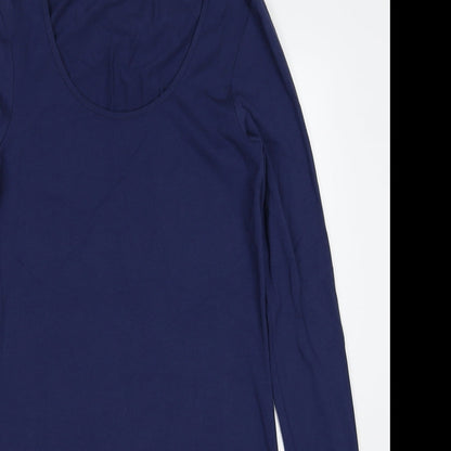 Close-up detail of edc by Esprit women’s blue cotton shift, size UK 12, round neck pullover
