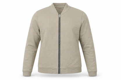 Front view of Missguided women’s beige polyester full zip hoodie, size UK 12, zip