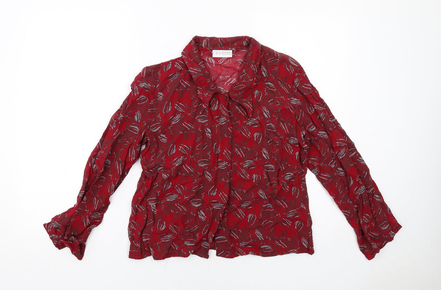 Off Shoot Womens Red Geometric Viscose Basic Button-Up Size S Collared