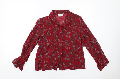 Off Shoot Womens Red Geometric Viscose Basic Button-Up Size S Collared