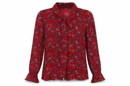 Off Shoot Womens Red Geometric Viscose Basic Button-Up Size S Collared