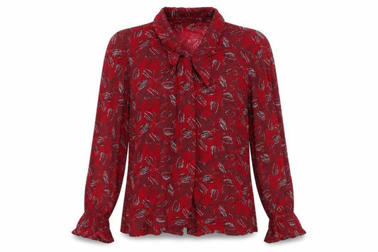 Off Shoot Womens Red Geometric Viscose Basic Button-Up Size S Collared