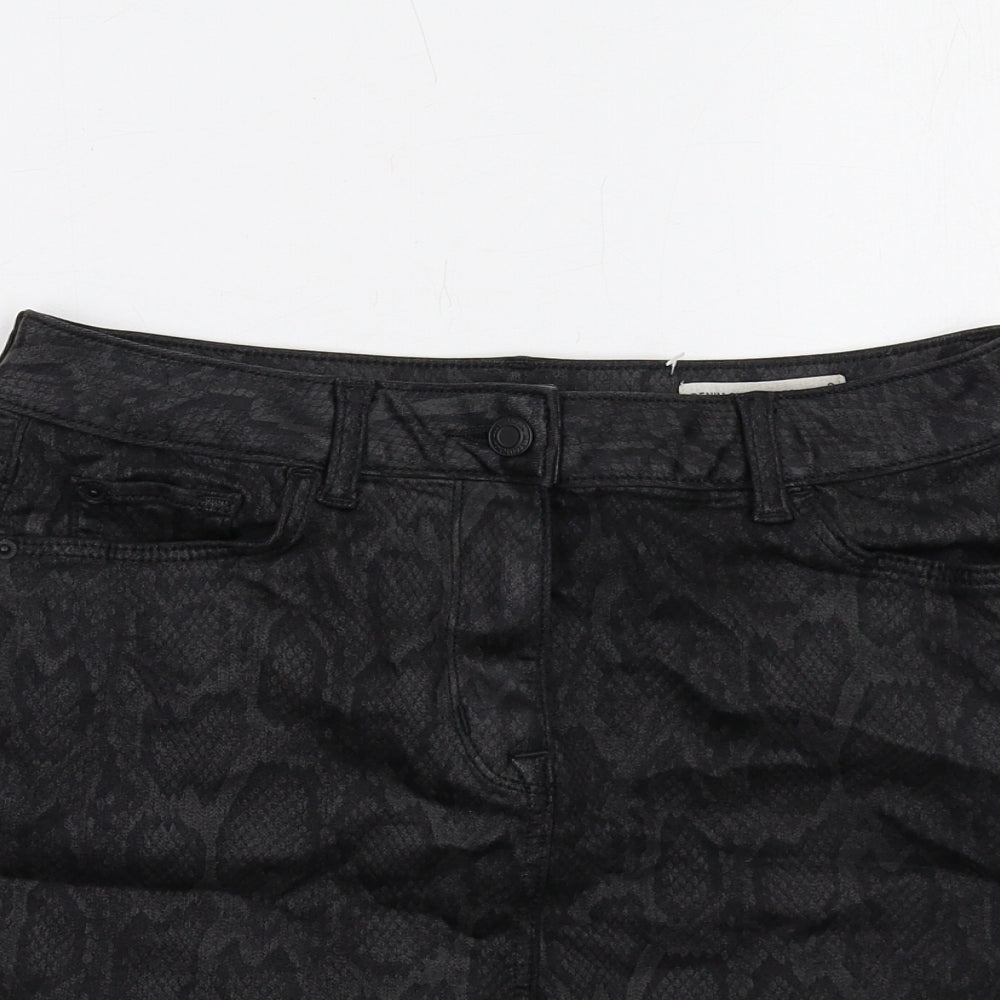 Marks and Spencer Womens Black Animal Print Cotton A-Line Skirt Size 8 Zip - Snakeskin Pattern
