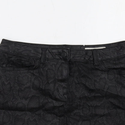 Marks and Spencer Womens Black Animal Print Cotton A-Line Skirt Size 8 Zip - Snakeskin Pattern
