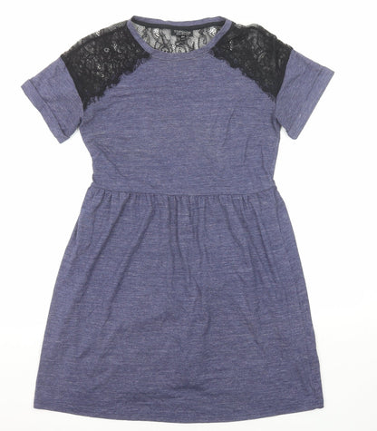 Topshop Womens Purple Polyamide A-Line Size 10 Round Neck Pullover - Lace Details