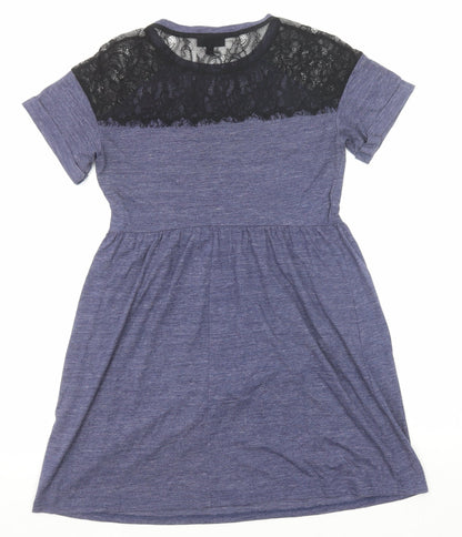 Topshop Womens Purple Polyamide A-Line Size 10 Round Neck Pullover - Lace Details